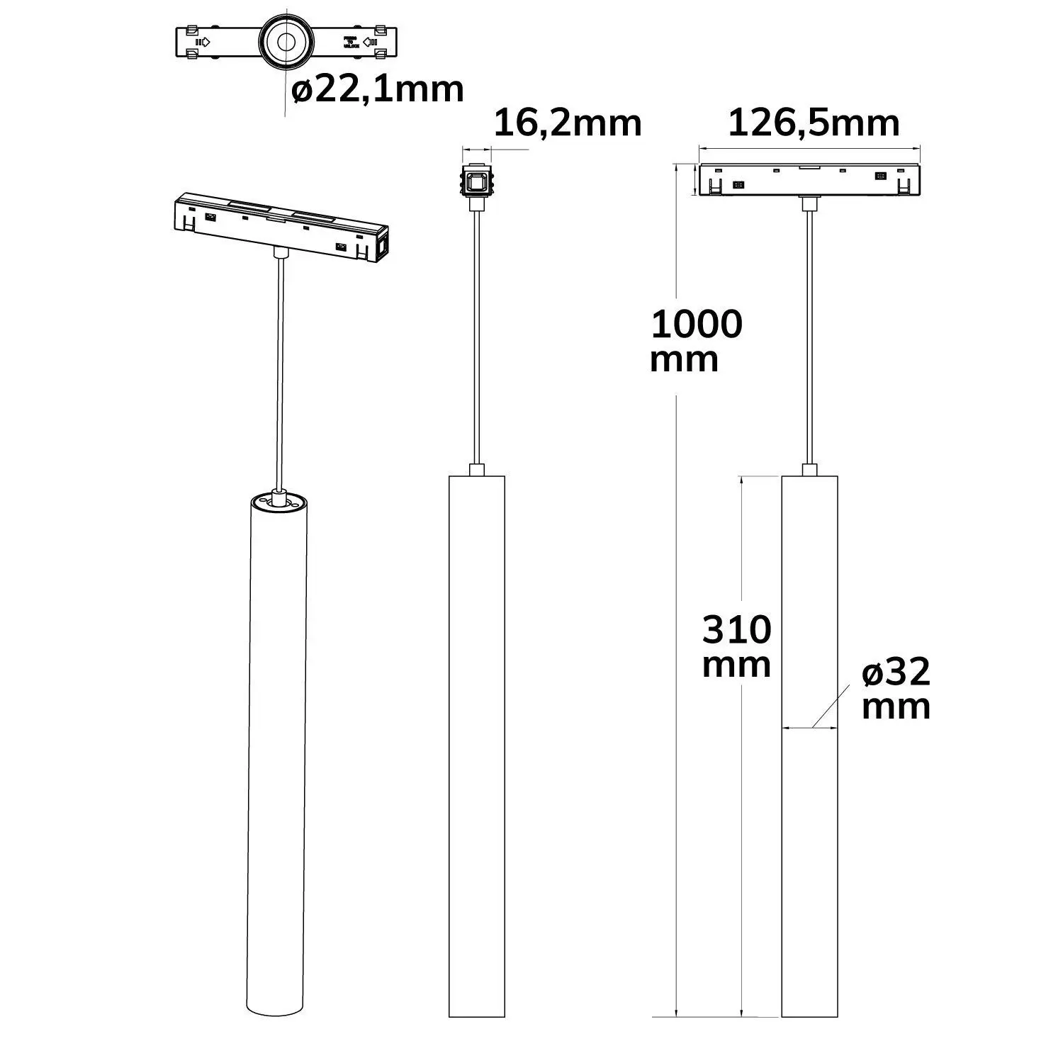 Luminaire suspendu Pipe Track48, 7W, 3000K, noir – Image 5